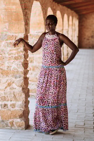 Lange Jurk - Blauw en roze