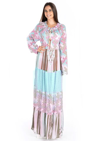 Lange Jurk - Blauw, bruin, paars en roze