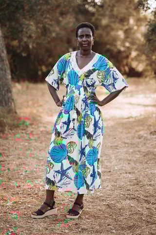 Lange Jurk - Wit en blauw