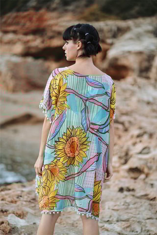 Kaftan - Blauw, geel en roze