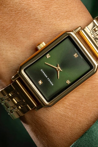 Montre à quartz en acier et diamants