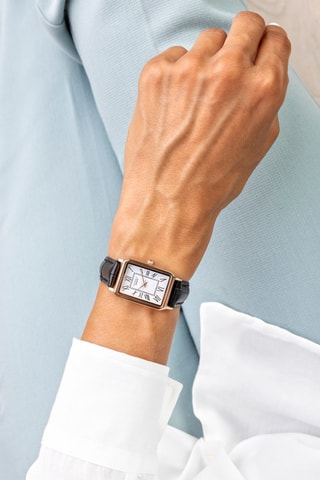 Montre à quartz en cuir - Noir et doré rose