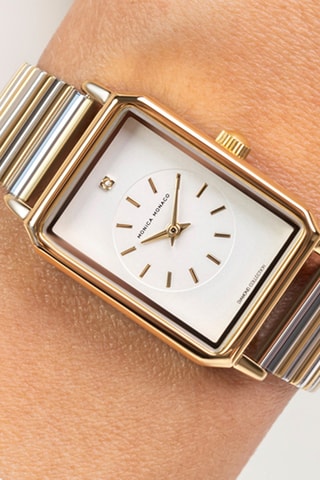 Montre à quartz en acier et diamant - Argent et doré