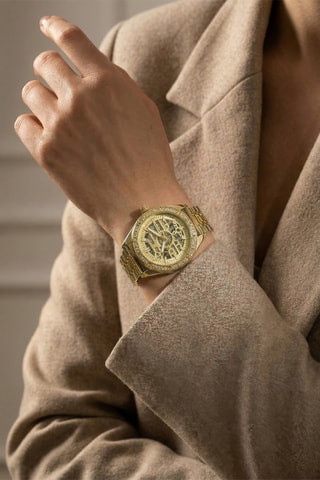 Montre squelette automatique en acier - Doré