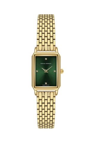 Montre à quartz en acier et diamants - Doré et vert