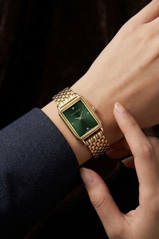 Montre à quartz en acier et diamants - Doré et vert