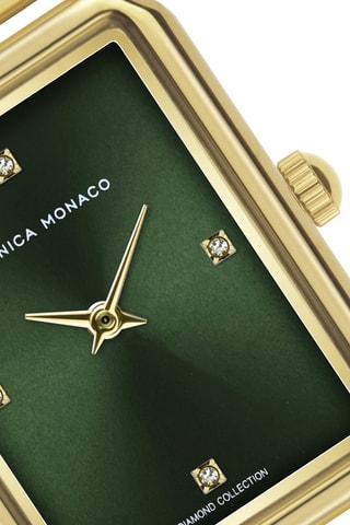 Montre à quartz en acier et diamants - Doré et vert