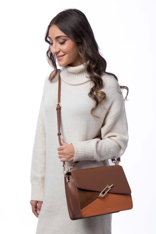 Sac bandoulière en croûte de cuir Maureen - Camel