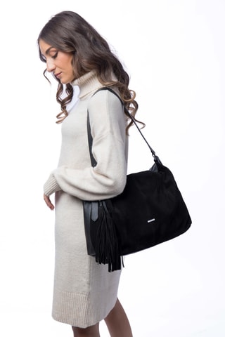 Sac porté épaule en croûte de cuir Nili - Noir