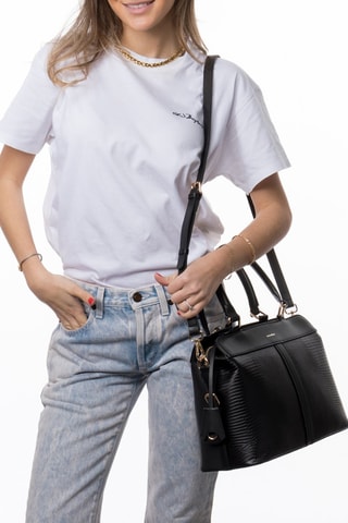 Sac à main en croûte de cuir Mulan - Noir