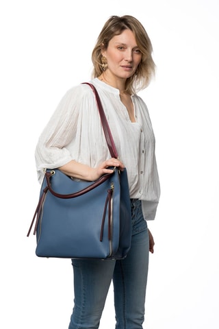 Sac porté épaule en cuir Nicole - Bleu
