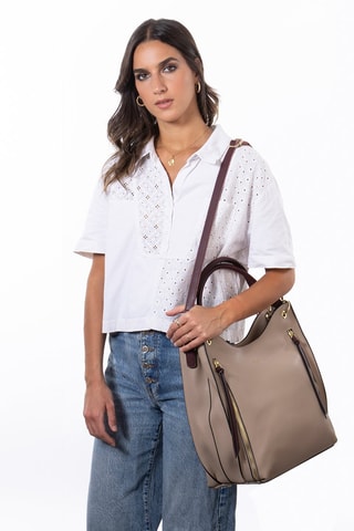 Sac porté épaule en cuir Nicole - Taupe