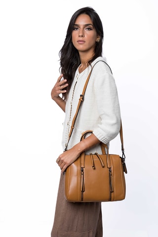 Sac à main en croûte de cuir Sybille - Camel