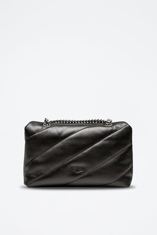 Bandolera de piel Love Puff - Negro y plateado - Negro