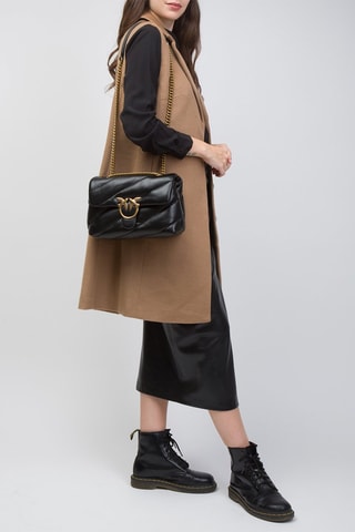 Bandolera de piel Love Puff - Negro y dorado - Negro