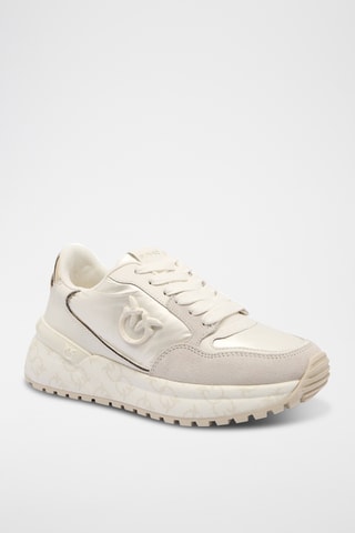 Zapatillas de piel de cuña - Plateado y blanco