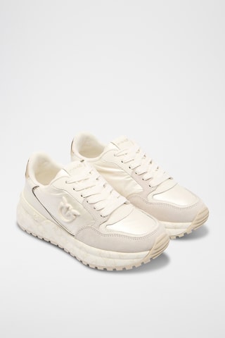Zapatillas de piel de cuña - Plateado y blanco
