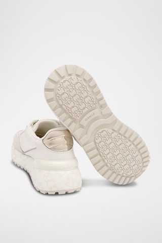 Zapatillas de piel de cuña - Plateado y blanco