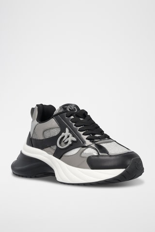 Zapatillas de piel con plataforma - Negro