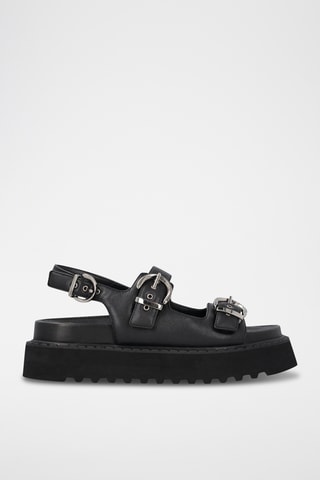 Sandalias de piel con plataforma - Negro