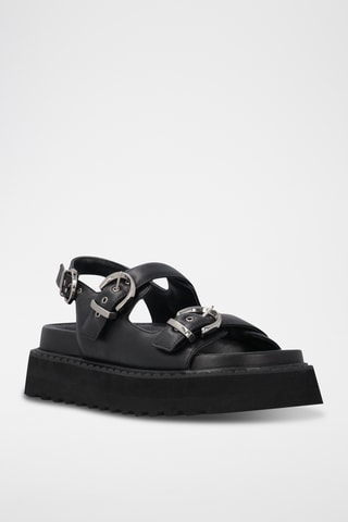 Sandalias de piel con plataforma - Negro