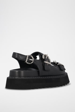Sandalias de piel con plataforma - Negro