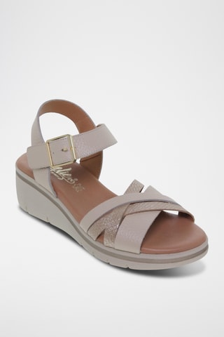 Sandales compensées en cuir - Beige