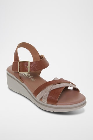 Sandales compensées en cuir - Marron