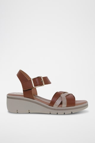 Sandales compensées en cuir - Marron