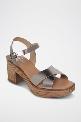 Sandales à talons en cuir  Blusandal - Marron et argenté