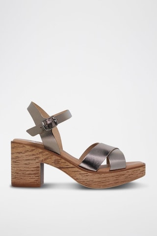 Sandales à talons en cuir  Blusandal - Marron et argenté