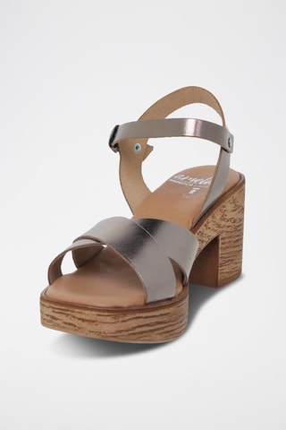 Sandales à talons en cuir  Blusandal - Marron et argenté