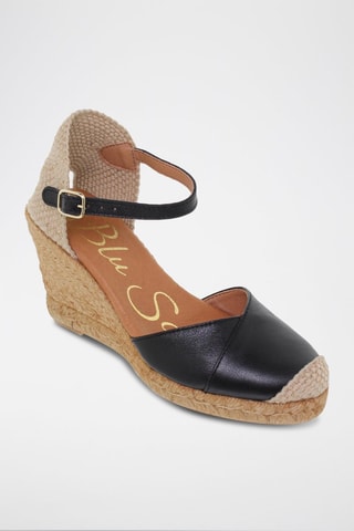 Espadrilles compensées en cuir Noir - Beige et noir