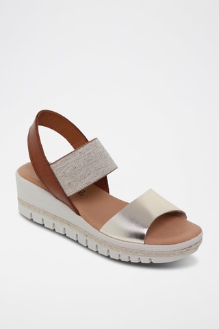 Sandales compensées en cuir  Blusandal - Argenté et marron