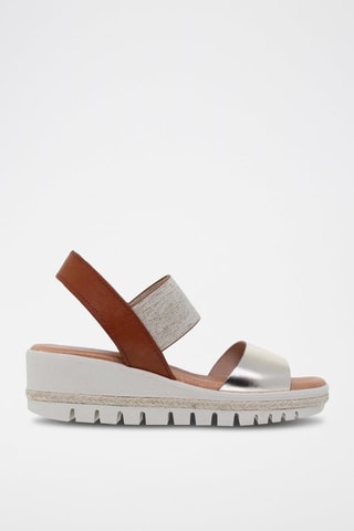 Sandales compensées en cuir  Blusandal - Argenté et marron