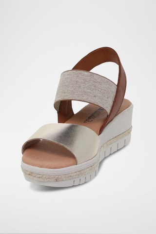 Sandales compensées en cuir  Blusandal - Argenté et marron