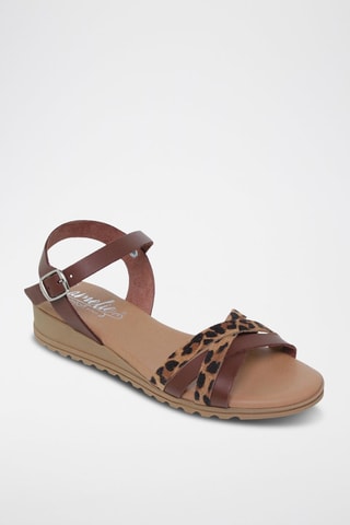 Sandales compensées en cuir  Amélie - Noir et marron