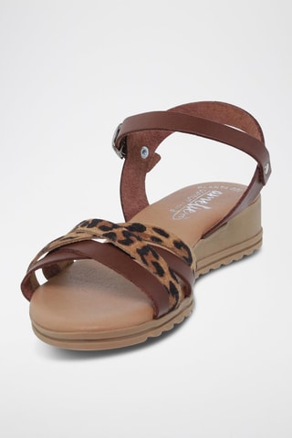 Sandales compensées en cuir  Amélie - Noir et marron