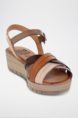 Sandales compensées en cuir  Blusandal - Marron et rose