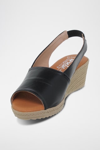 Sandales compensées en cuir - Noir