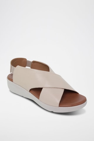 Sandales compensées en cuir  Amelie - Blanc, beige et marron