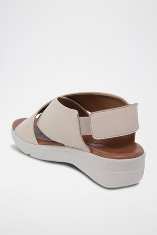 Sandales compensées en cuir  Amelie - Blanc, beige et marron
