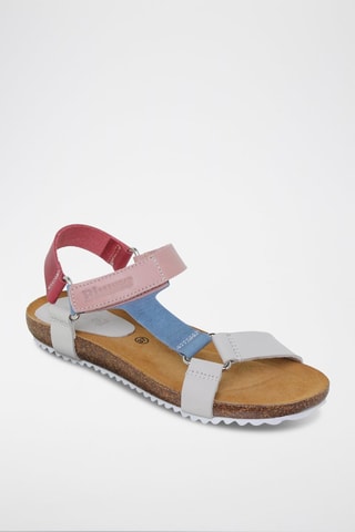 Sandales en cuir - Bleu, rose et gris