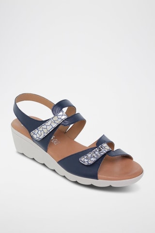 Sandales compensées en cuir  Amelie - Beige et argenté