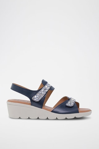 Sandales compensées en cuir  Amelie - Beige et argenté