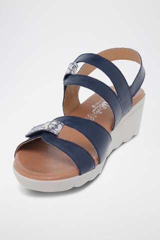 Sandales compensées en cuir  Amelie - Beige et argenté