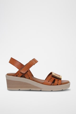 Sandales compensées en cuir - Marron