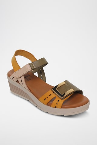 Sandales compensées en cuir - Kaki