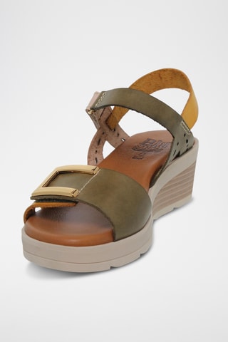 Sandales compensées en cuir - Kaki