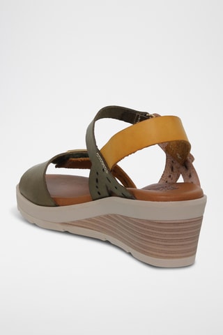 Sandales compensées en cuir - Kaki